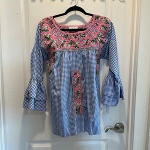 Mi Golondrina Fernanda embroidered bell sleeves cotton top sz S